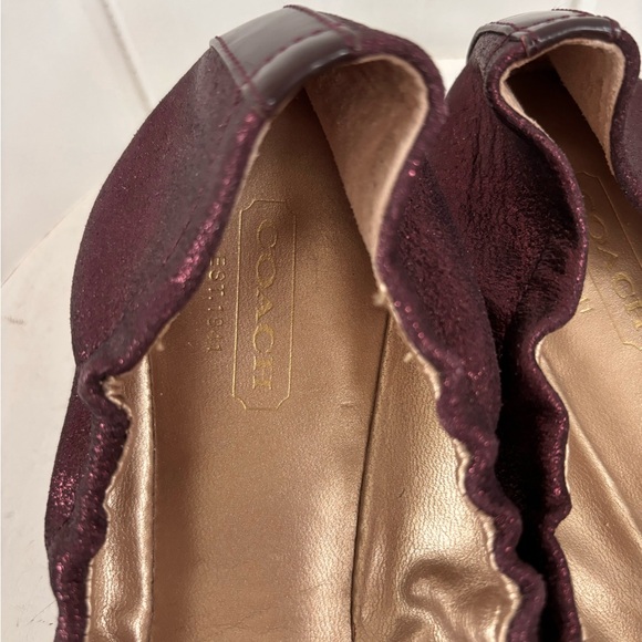 Coach Darsi Metallic Ballet Flats Burgundy Wine Gold Women 7.5 Slip On Classic - Picture 11 of 12